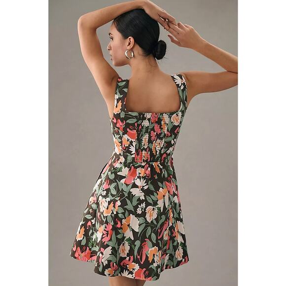 ANTHROPOLOGIE Sweetheart Floral Mini Dress Black Pink Sz XS {XX43} - Picture 3 of 8